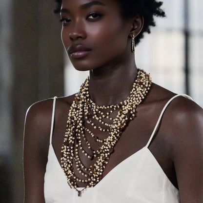 Trendy Handmade Brown Beaded Seashell Necklace