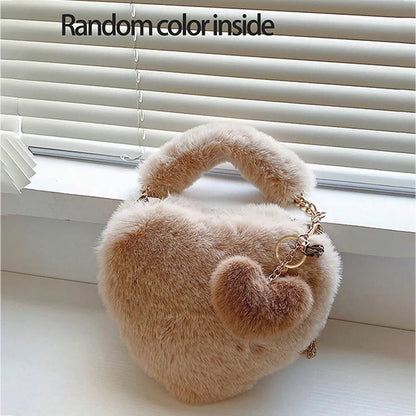 Faux Fur Heart-Shaped Shoulder Bag
