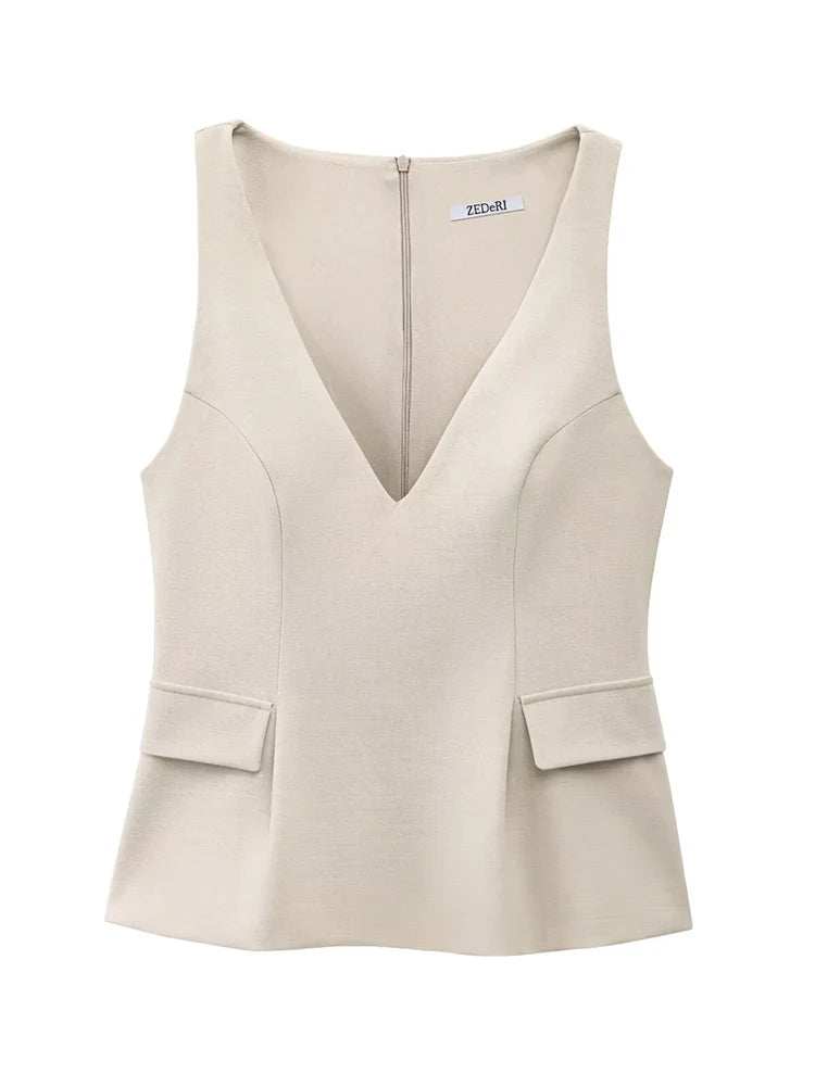 Chic Sleeveless V-Neck Top with Skirt