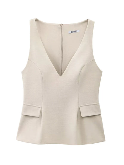 Chic Sleeveless V-Neck Top with Skirt