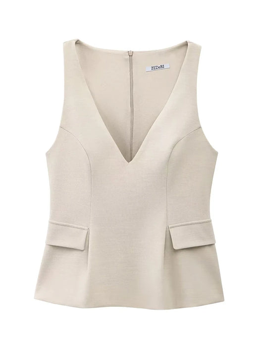 Chic Sleeveless V-Neck Top with Skirt