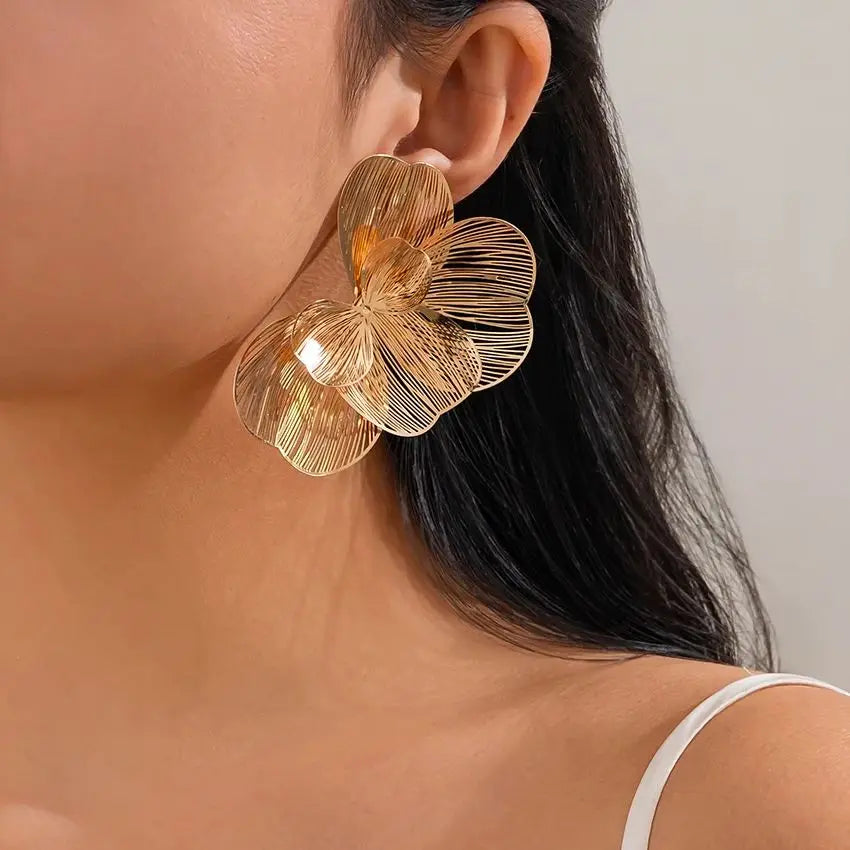 Elegant Multi-Layer Petal Flower Stud Earrings