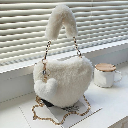 Faux Fur Heart-Shaped Shoulder Bag
