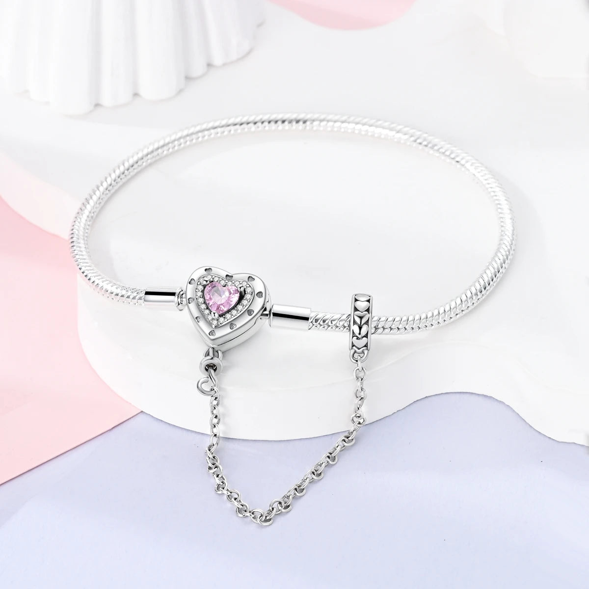 Silver-Plated Charm Bracelet with Safety Chain Clasp