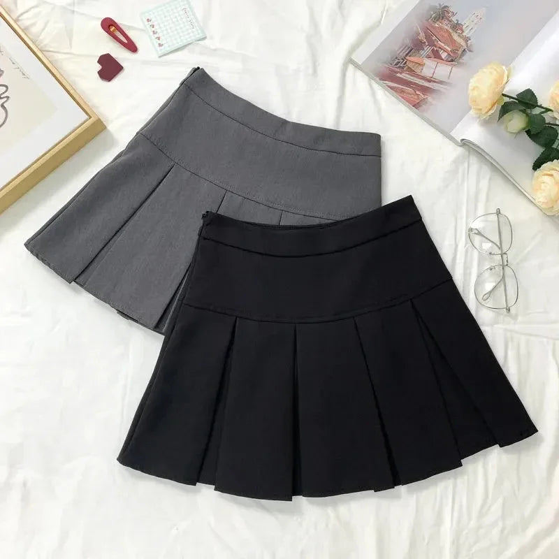 High Waist Gray Pleated Mini Skirt