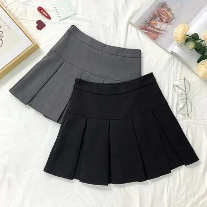 High Waist Gray Pleated Mini Skirt