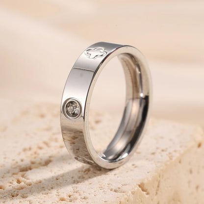 Classic Round Zircon Stainless Steel Ring for Women