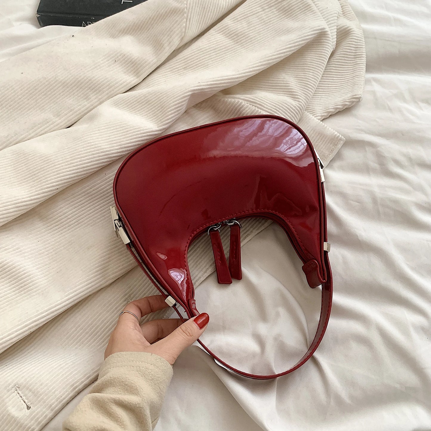 Vintage Half Moon PU Leather Shoulder Bag