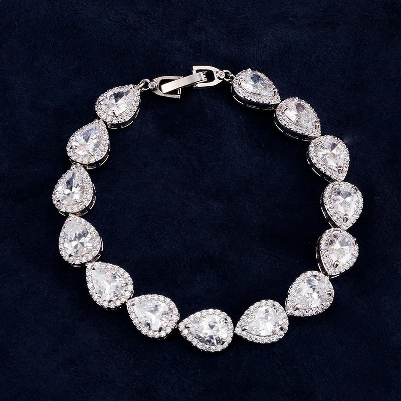 Luxury 18CM “Angel Tears” Pear-Shaped Silver Color Bracelet