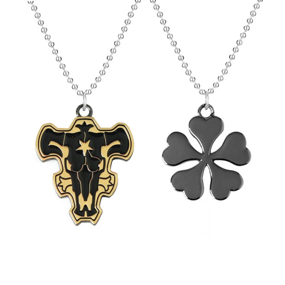 Black Four-Leaf Clover & Five-Leaf Asta Pendant Necklace
