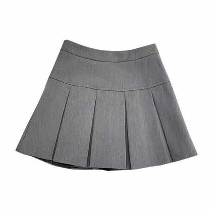 High Waist Gray Pleated Mini Skirt