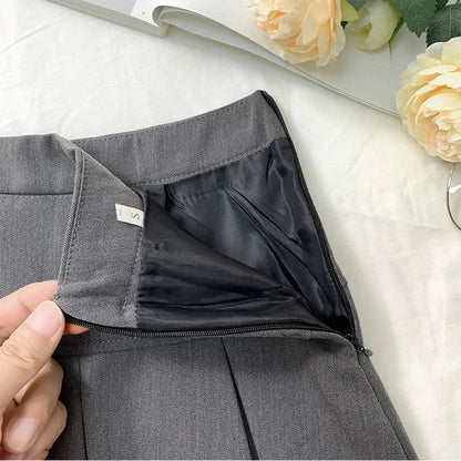 High Waist Gray Pleated Mini Skirt
