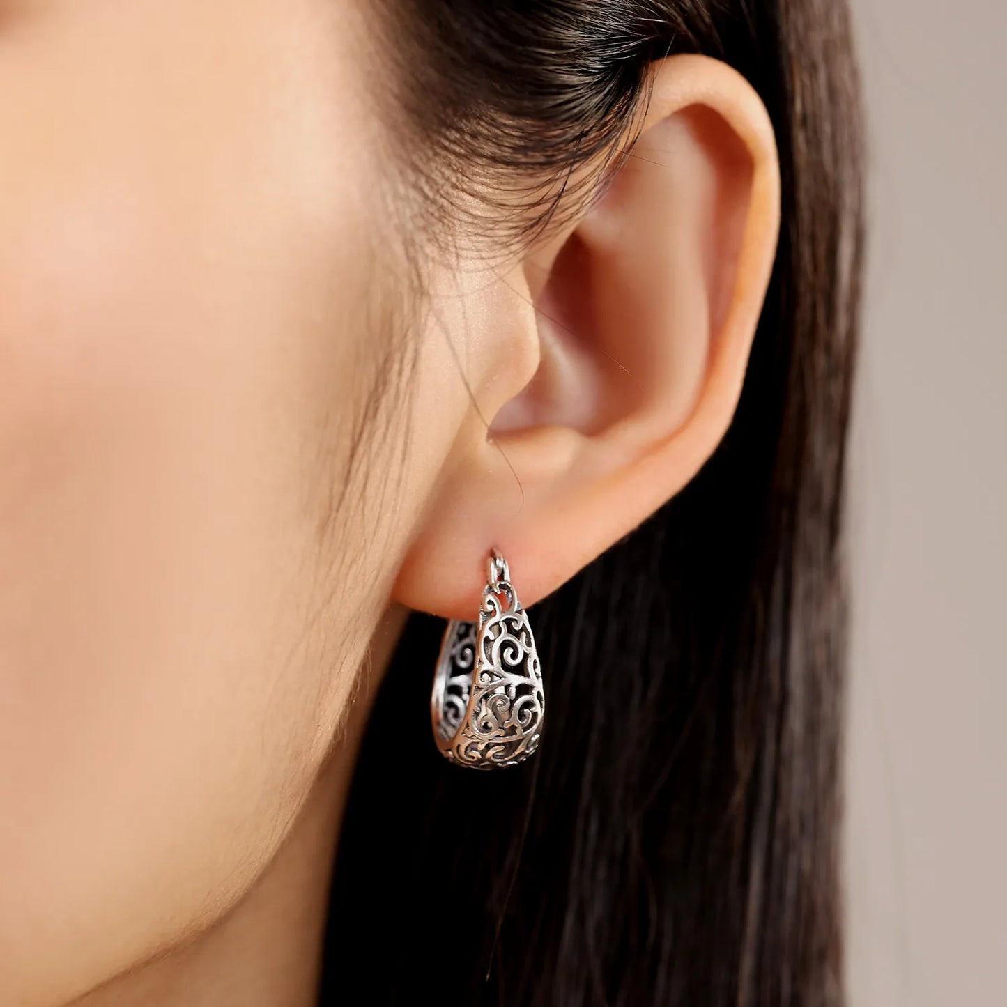 Sterling Silver Vintage Vine Hoop Earrings