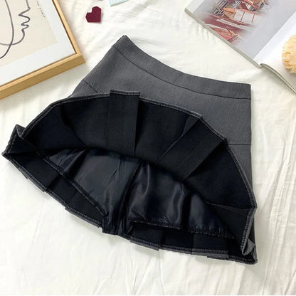 High Waist Gray Pleated Mini Skirt