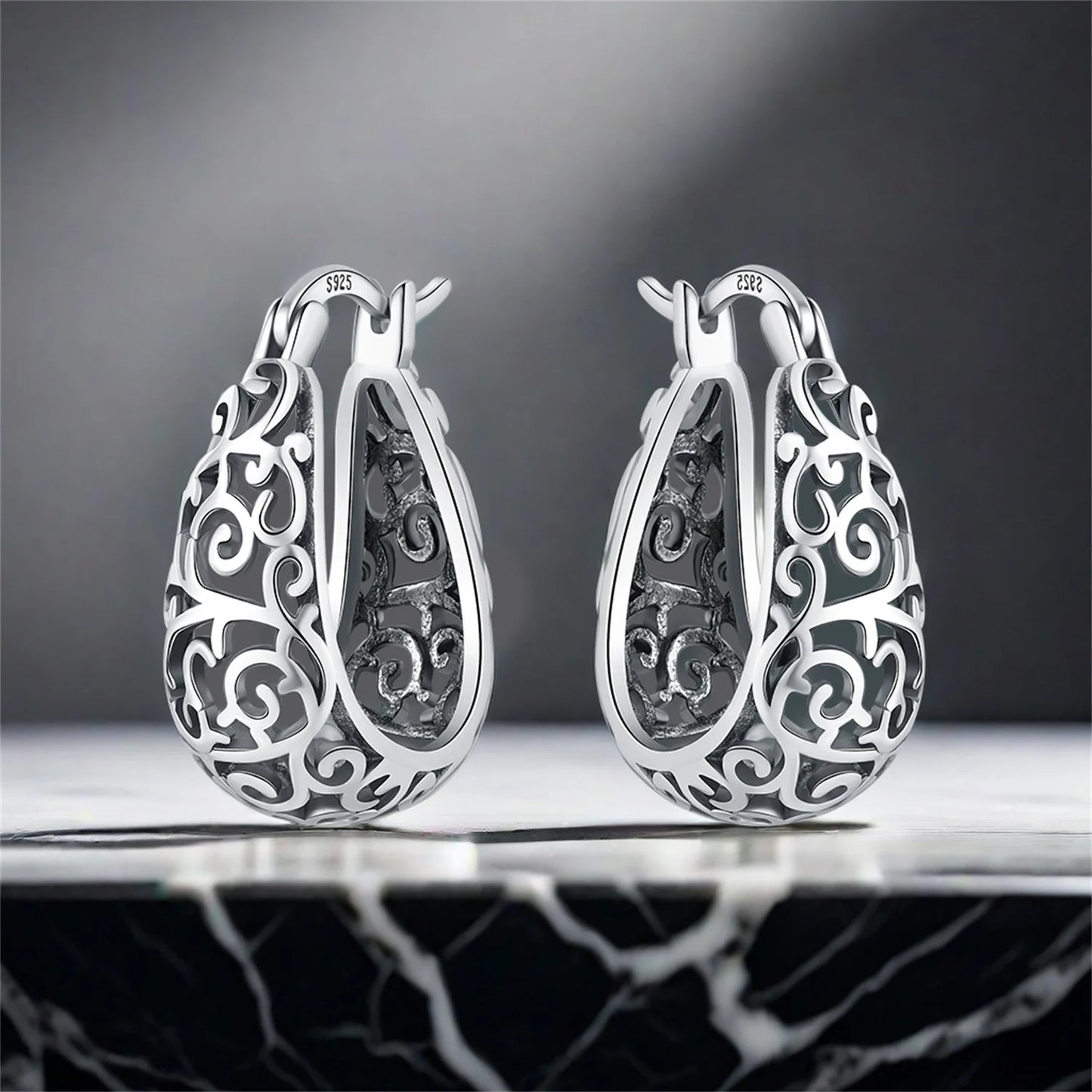 Sterling Silver Vintage Vine Hoop Earrings