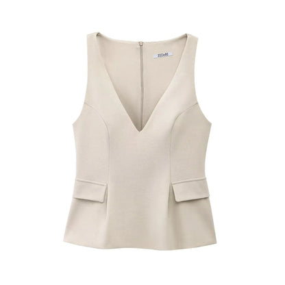 Chic Sleeveless V-Neck Top with Skirt