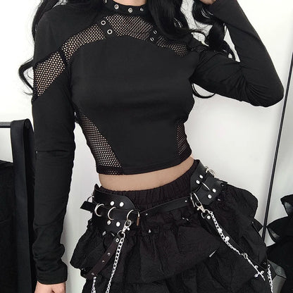 Gothic Mesh Patchwork Crop Top
