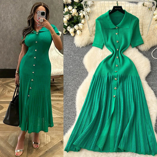 Chic Patchwork Knitted Maxi Dress