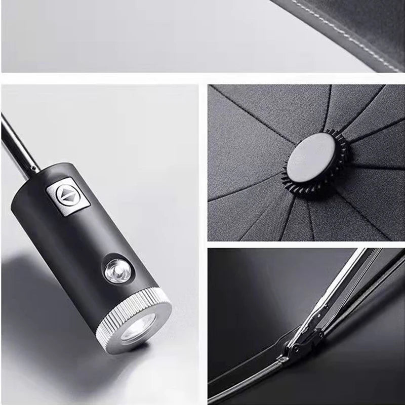 Fully Automatic Folding Umbrella with LED Flashlight