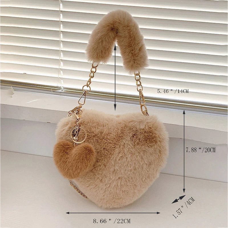 Faux Fur Heart-Shaped Shoulder Bag