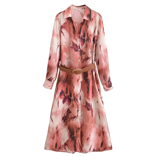 Retro Printed Belted Dress