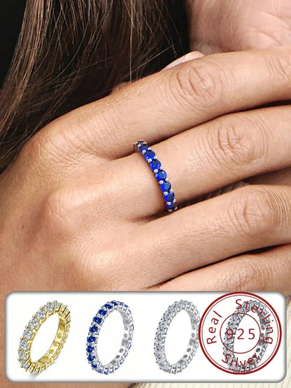 925 Sterling Silver Classic Zircon Single Row Ring for Women