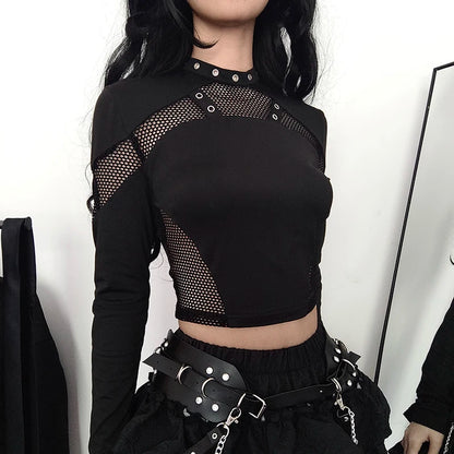 Gothic Mesh Patchwork Crop Top