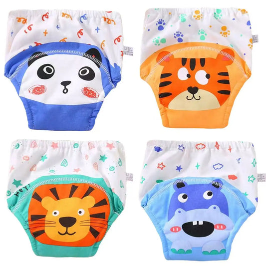 4pcs Baby Cartoon Muslin Cotton Training Pants Set