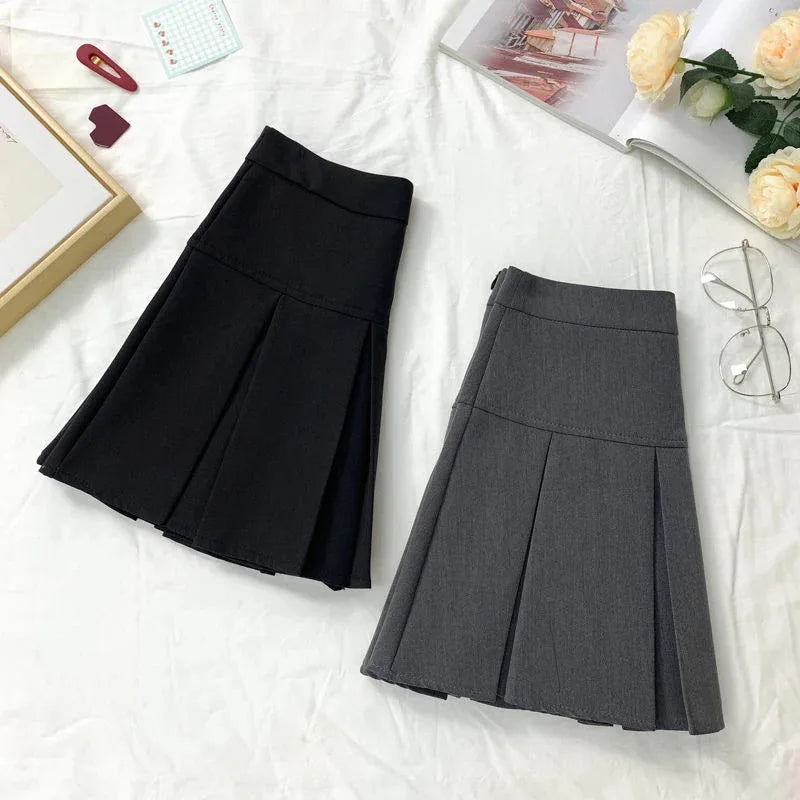 High Waist Gray Pleated Mini Skirt