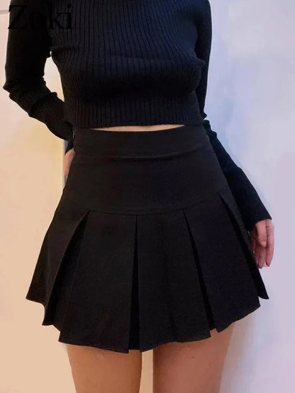 High Waist Gray Pleated Mini Skirt