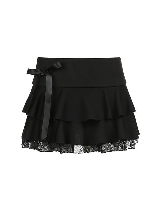 Gothic Black Lace Trim Mini Skirt